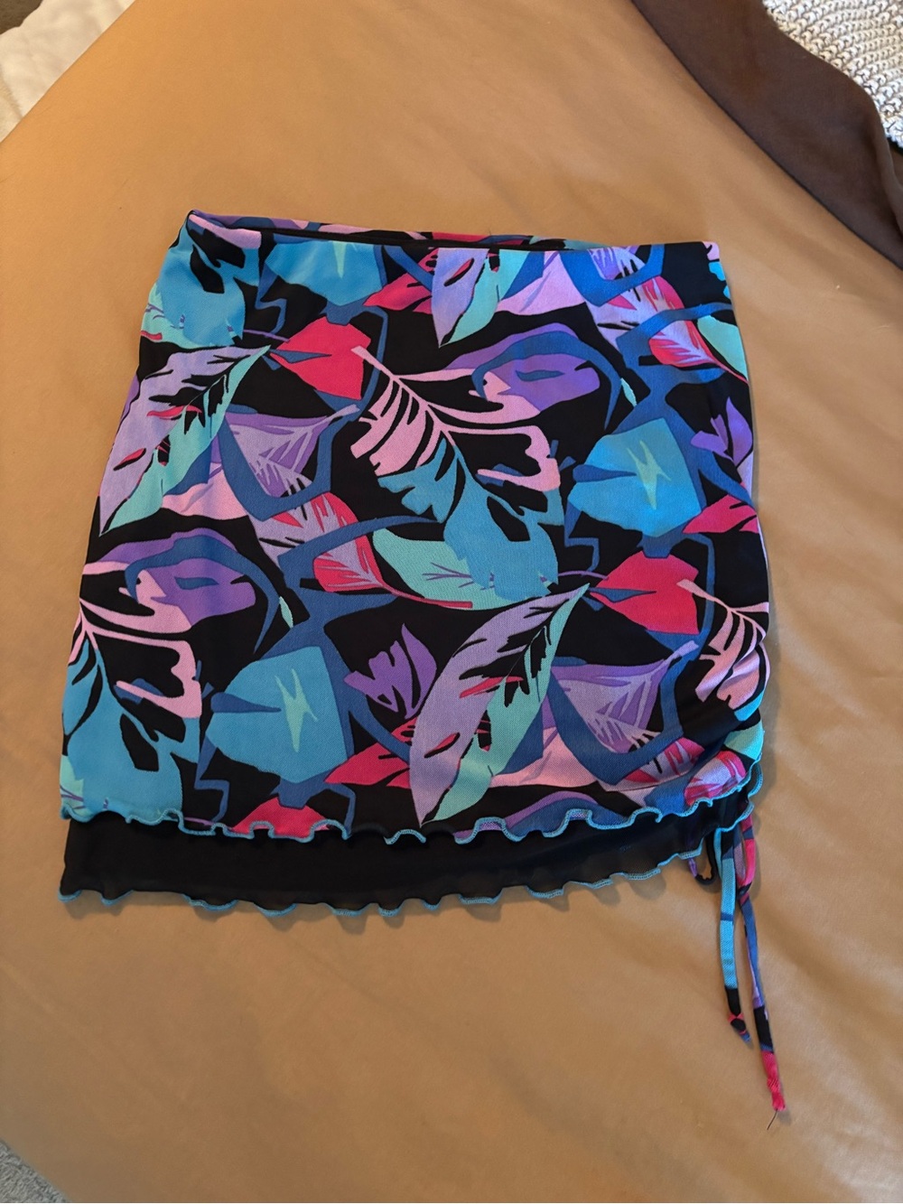wild fable Black Swim Coverup Skirt with Blue, Purple, Pink Print